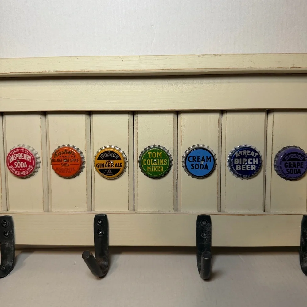 Rustic Soda Bottle Cap Wall Shelf & Coat Rack – 18